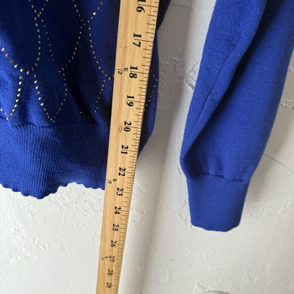 Nanette Lepore Sweater Womens Medium Blue Rhinestone Pullover Crewneck Knit Top - Picture 6 of 9